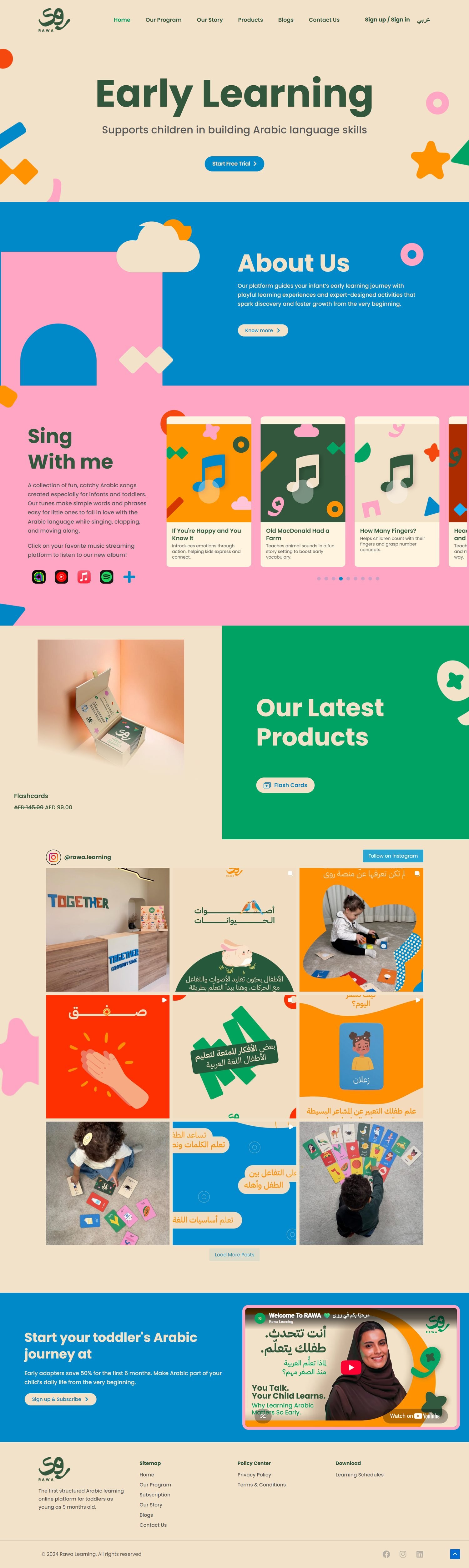 Full-page website preview for Rawa Learning